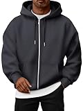 Oyamiki Zip Hoodie Herren Mode Basic Kordelzug Kapuzenpulli Sport Stil Sweatshirt mit Kapuze Casual Fleece Pullover Jacke Dunkelgrau M