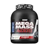 WEIDER Mega Mass 4000 Weight Gainer Shake zum Zunehmen, Erdbeere, mit Protein, Creapure Kreatin Monohydrat, komplexen Kohlenhydraten, Vitaminen und Mineralstoffen – Muskelaufbau Shake 3kg