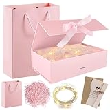 Geschenkbox mit Deckel, 21x17x7cm Großer Geschenkbox Mit Schleife,Faltbare Magnetische Geschenkbox Geschenkschachtel,Tasche,Farbband,Licht,Umschlag,Geschenkkarton mit Schleifen für Hochzeit Geburtstag