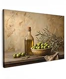 MuchoWow© Leinwand Groß 120x80 cm XXL Deko Schlafzimmer Aesthetic Leinwandbilder Wohnzimmer Gemälde Foto Geschenk Living Room Decoration Oliven - Stilleben - Vintage