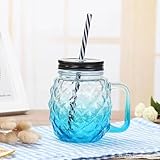 PKRANZYHKAL 460ml Glas mit Deckel und Strohhalm - Limonadengläser & Smoothie Gläser, Trinkglas mit Strohhalm und Deckel, Dubbeglas, trendige Farbverlauf Design, perfekt für Saft, Eistee, Cocktails