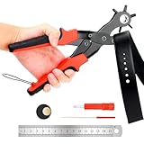 RISVOWO Lochzange für Leder (Ø 2-4,5mm), 6 Löcher Gürtel Lochzange, Hole Puncher mit 2 Unterlageplatte, Gürtellochzange mit Hebelübersetzung für Gürtel, Uhrenarmbänder, Sattel, Stoff, Basteln