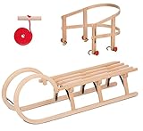 KS-Direkt Holzschlitten 110cm Schneeschlitten Schlitten Rückenlehne Zugseil Rückenlehne (Hörnerschlitten 110 cm mit Sitzlehne)