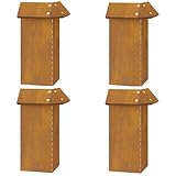 vidaXL Schneckenzaun 4 pcs Rostig 13,5 x 13,5 x 25 cm Wetterfeststahl, Garten und Terrasse, moderner Schnecken-Schutz, haltbare Gartenzaun-Kante, Landschaftsschutz