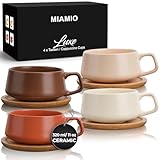 MIAMIO - 4 x 320 ml Kaffeetassen/Cappuccino Tassen mit Unterteller/elegant/modern/Kaffeebecher aus Steingut - Luxe Kollektion 4er Set (Beige Pastell)