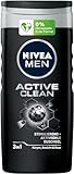 NIVEA MEN Active Clean Duschgel (250 ml), pH-hautneutrale Pflegedusche mit maskulinem Duft, Männer Duschgel mit Aktivkohle für Körper, Gesicht und Haar