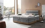 Belanoti MODELA Boxspringbett 180x200 elektrisch verstellbar 7-Zonen Taschenfederkern Matratze inkl Visco Topper Bett 180x200 mit Motor Farbe Hellgrau H2/H3 Polsterbett Motorbett Massivholz Eiche