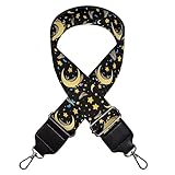 Poetesant Aqua Floral Schwarz Damen Taschengurt Verstellbarer Schultergurt Blüte Blume Geldbörse Gurt für Crossbody Tasche, Moon Star Sky, Umhängetasche