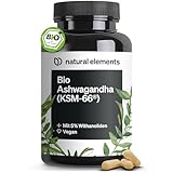 natural elements Bio-Ashwagandha – KSM-66® Premiumrohstoff (180 Kapseln mit überdurchschnittlicher Reichweite) – 5% Withanolid-Gehalt – laborgeprüft, vegan und hochdosiert