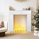 Lietre Kaminschrank, kaminsims mit 3 Stauraum, dekorative Kaminumrandung aus Holz und Kaminattrappe Schrank, Wohnzimmer Beistellmöbel (weiß)