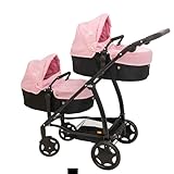 Joie Junior Evalite Twin Kinderwagen | Doppelter Kinderwagen in Pink & Schwarz | Doppel-Puppenwagen mit Höhenverstellbarem Griff und Mehreren Sitzoptionen | Geeignet ab 3 Jahren