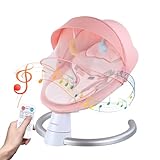 Babywippe Elektrisch, Babywippe mit 5 Schaukelgeschwindigkeiten 3 Timer und 10 Musik, Baby Wippe Elektronisch mit Sicherheitsgurt & Insektennetz, Babyschaukel Elektrisch mit Touchscreen (Rosa-8)