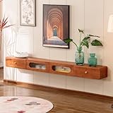 Easnuroz Schwebendes TV-Möbel 120–240 cm Wandmontierter TV-Schrank Mit Sichtfenster, Klapptür Und Schublade Moderne Medienkonsole Fürs Wohnzimmer(220 * 24 * 20cm)