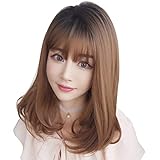 YJIU Hair Wigs Hair Wigs Korean Weibliche Perücke Pony Air Chemiefaser Perücke Gefälschtes Haar (Color : Green Wood Linen Grey - Black 50cm)