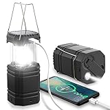 LED Campinglampe Solar, Wasserdicht LED Camping Laterne, Notfallleuchte mit Handkurbel, Eingebaute 3000mAh Akku für Wandern, Angeln, SOS, Ausfälle (Schwarz)