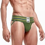Bibalabili Herren Jockstrap, Atmungsaktive Mesh Unterwäsche mit Breitem Bund, Sportlicher Suspensorium Slip für Fitnessstudio und Training (DE/NL/SE/PL, Alphanumerisch, M, Regular, Regular, Grün)
