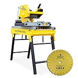 BAMATO Steinsäge STRM-355 | mit Fahrwerk & Diamanttrennscheibe | Schnittlänge: max. 700mm | 2200 Watt Leistung | mit Wasserpumpe | inkl. Sägeblatt 350mm/30mm Bohrung | Steintrennmaschine