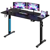 Casaria® Höhenverstellbarer Schreibtisch 140x60 cm elektrisch mit Kopfhörerhalter Tassenhalter Modern Büro Gaming PC Computer Tisch Schwarz Carbon-Optik