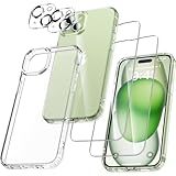 UniqueMe 5-in-1-Set für iPhone 15 Hülle, [Nie Vergilbung] Handyhülle für iPhone 15 Case Rundumschutz Schutzhülle Cover [1 Handyhülle+2 Schutzfolie+2 Kameraschutz] Transparent