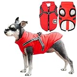 Voarge Hundejacke Winterweste Jacken, Hundemantel mit Geschirr für Kleine Hunde Hundemantel Wasserdicht Maschinen Waschbarer Reflektierender Streifen Design Haltbarer D-Ring (XL, Rot)