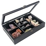 GMFrames Fels Vitrine Organisieren Sie Ihre Edelsteine in 9 Rastern,Kristallhalter für Steine-Display,Aufbewahrungsbox Crystal Organizer Schwarz