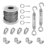 MITINGER Edelstahl Seil Kit,Garten Drahtseil Set 1 Set 15/30 M Multifunktionales Drahtseil-Set Edelstahldrahtseil Zeltschnur Hängende Wäscheleine Outdoor-Drahtseil Leitplankenseile(15m)