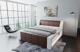 Sofa Dreams Designerbett Fermo Bettgestell ohne Lattenrost und Matratze mit LED Licht Bett verfügbar in 140x200 160x200 180x200 200x200 200x220 (160 x 200 cm, Dunkelbraun-Weiß)