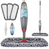 Wischer mit Sprühfunktion, Domi-Patrol Bodenwischer Sprühfunktion mit 3 Waschbaren Mikrofaserbezug, Sprühwischer Für Schnelle Reinigung mit 435ml Nachfüllbarer Wassertank, Grau Wischer