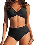 AI'MAGE Bikini Damen Set Sexy Bauchweg Push Up Badeanzug Swimsuit Summer Bademode Schwarz M