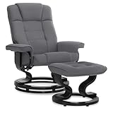 M MCombo Relaxsessel mit Hocker, 360° drehbarer Fernsehsessel mit Liegefunktion, bis 120 Kg belastbarer TV-Sessel, moderner Ruhesessel für Wohnzimmer, 9019 (Mikrofaser, Grau)