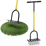 DACKZZM Rasenlüfter Eisen Rasenbelüfter 5CM Massiven Tine Vormontierte Aerifizierer für Rasen mit Rutschfester T-Griff Manuell Rasenspecht für Hof