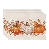 4er Set Herbst Platzsets Kürbisse Ahornblätter Platzdeckchen Herbstdeko Tischsets Tischdeko Herbst Deko Halloween Küche Party Deko (B)