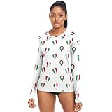 Damen Rashguard Sonnenschutz Kleidung UPF 50+ Langarm Strand Shirt Badeanzüge, Italienische Flagge, Herz, Weiß, S