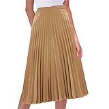 Damen Elastischer Faltenrock mit hoher Taille, A-Linie, Midirock, Swing-Rock, schicker Vintage-Rock, langer Rock, khaki, 48