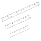 BOHUIZ 3 Stück Kunststoff Lineal, 15 cm 20 cm 30 cm Lineal Set Transparent Lineale Doppelseitenskala Ruler Messwerkzeug für Lehre und Zeichnen (6, 8, 12 Zoll)