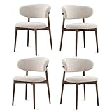 Mid Century Moderne Esszimmerstühle 4er Set, Massivholz mit Leinenkissen und gebogener Rückenlehne, Polsterstühle Küchenstühle für Esszimmer und Wohnzimmer