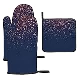 Navy Blue Sky and Stars Premium Kitchen Baking Dreiteiliges Set - Hitzebeständiges Handschuhset zum Kochen