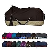 RL24 - Winterdecke Weidedecke 600D Basicline – atmungsaktive, Wind- & wasserdichte Outdoordecke mit Innenfutter & Kreuzbegurtung – Pferdedecke in Braun/Beige – 145cm (100g/m² Füllung)