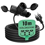 greate 3fach Verlängerungskabel 10 Meter aussen - Verlängerungskabel außen wasserdicht IP44-3 Fach Mehrfachsteckdose Verlängerung für Aussenbereich 10m 3500 W, Outdoor Extension Cord Waterproof