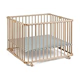 Geuther 2261 Laufgitter Lucilee Passung: 90 cm x 97 cm 3-fach werkzeuglos höhenverstellbar gepolsterter Laufstall in 4 Farbvarianten und 7 Designs erhältlich Farbe: Natur Muster: Mint