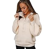 LINGJIONG Damen Pullover Pullover Halber Reißverschluss | V-Ausschnitt Damen Oversized Half Zip Revers Sweatshirt - Langarm Oversized Casual ChunkyPullover Tops Für Teen Mädchen Frauen Mädchen