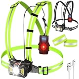 Lauflicht mit Reflektoren, USB Wiederaufladbare Brustlampe zum joggen, Brustlampe mit 2 Gurten und Reflektorbänder, Einstellbarer Abstrahlwinkel Lauflampe, Lauflicht für Joggen, Laufen & Outdoor
