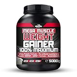 BWG Mega Muscle Weight Gainer 100% Maximum - perfekt für HardGainer und Massephasen – Kraftaufbau - Mega Vanilla - Dose mit Dosierlöffel - (1x 5000g Dose)