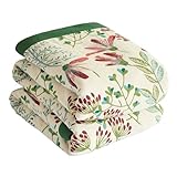 Bailix Premium Boho Tagesdecke 100% Baumwolle Kuscheldecke Doppelseitige Musselin Boho Decke 200x230cm, Kuschelige Sofadecke & Bettüberwurf, Patchworkdecke, Sommedecke für Wohnzimmer Grün/Beige