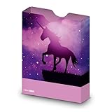itenga Heftbox DIN A4 – Aufbewahrungsbox für Hefte & Blöcke mit Motivdruck | aus extra stabilem 0,7mm PP Kunststoff | flach geliefert faltbar | Schulbox für Mädchen & Jungen (magisches Einhorn)