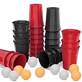 LOTMOFUN Becher Plastik Set, 26 Plastikbecher Mehrweg Hartplastik16oz/473ml Trinkbecher für Camping, Geburtstag, Hochzeit, Partybecher (13 Rot+13 Schwarz)