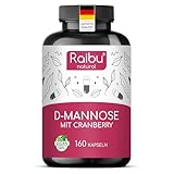 Raibu D-Mannose Kapseln mit Cranberry - 2100 mg D Mannose pro Tagesdosis - 160 Kapseln hochdosiert - Vegan, natürlich, rein & ohne Zusätze in Deutschland produziert & laborgeprüft