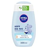 NIVEA BABY Kopf bis Fuß Bad & Shampoo, sanftes veganes Baby Shampoo für Haut und Haare mit Mandelöl, entspannendes Duschgel mit hypoallergener Formel ohne Parabene und Mikroplastik (200 ml)