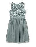Maya Deluxe Midi Dress for Girls Sequins Embellished Party Tutu Bridesmaids Wedding with Belt Bow Misty Green Size 11-12 Years