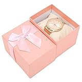 Topyond Uhren-Aufbewahrungsbox, Leder-Uhrengehäuse mit Schleife, eleganter Uhrenhalter mit Kissen, Einzeluhr-Vitrine, Uhren-Geschenkbox für Damen, Jahrestag, Geburtstag (Rosa)